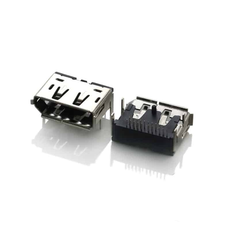 DisplayPort female connector DIP 20 pin right angle