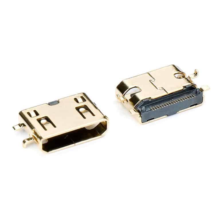 HDMI C Female Connector 19pin Mid-mount Mini HDMI Receptacle Right Angle