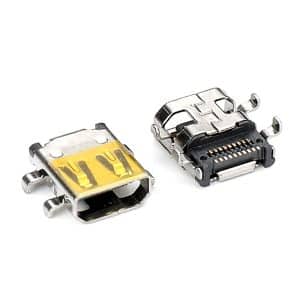 HDMI D/F Connector SMT 19Pin Female mid-mount right angle