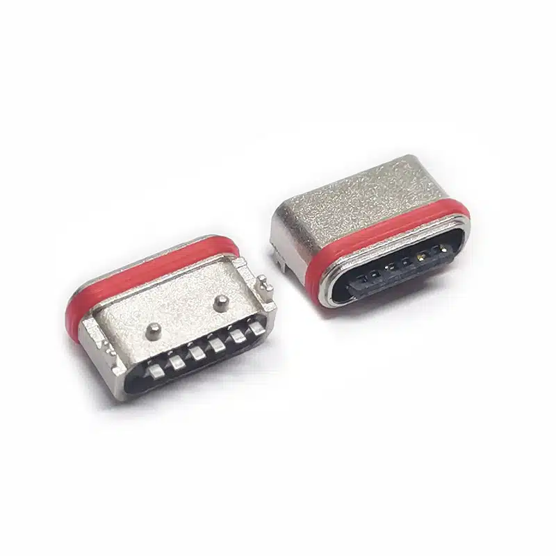 Waterproof USB-C receptacle 6 pin SMT right angle IP67 rated PCB mount
