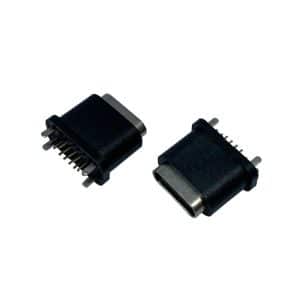 vertical Mount 16 Pin waterproof USB C Connector Female DIP 180 Degree