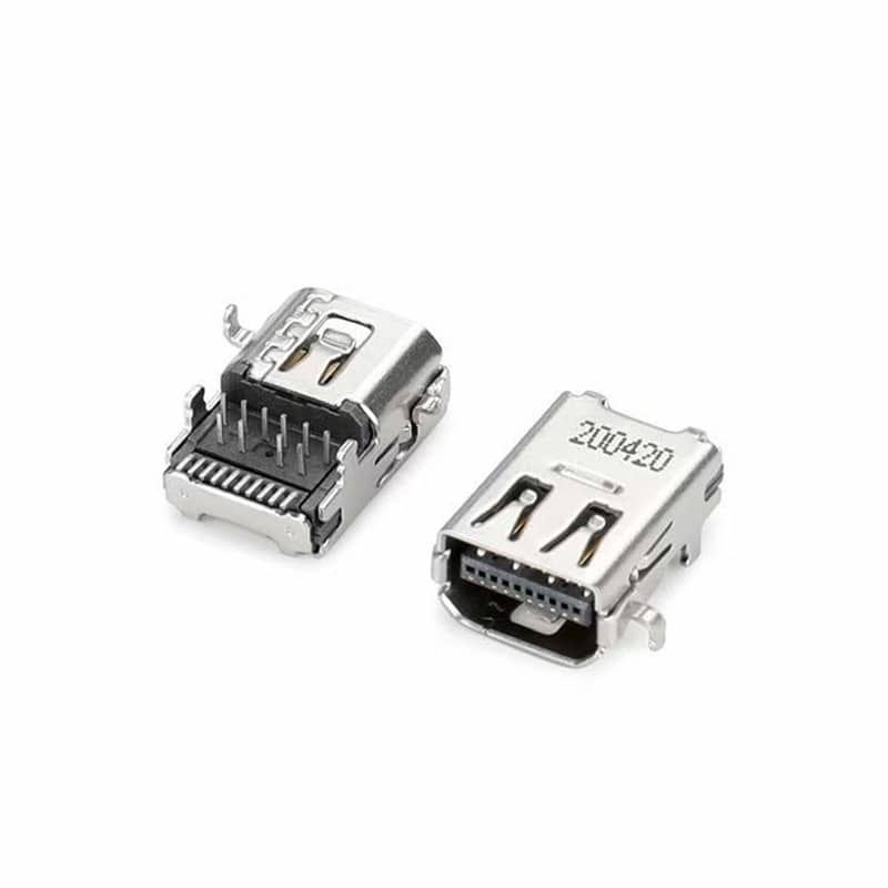 Mid-mount mini DP connector right angle 20pin SMT/DIP