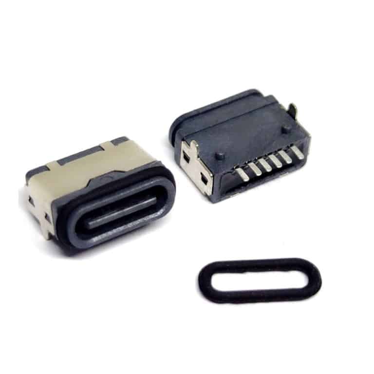 6 Pin Type-C waterproof connector female SMD right angle