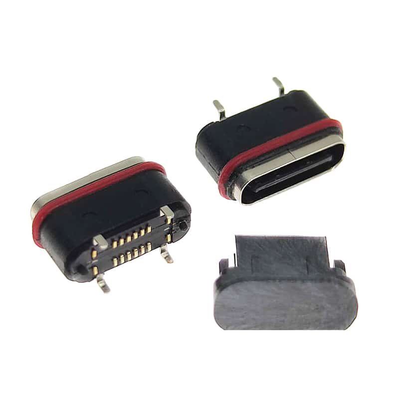 IPX7 TYPE-C 16 PIN WATERPROOF Type-c female connector SMT VERTICAL