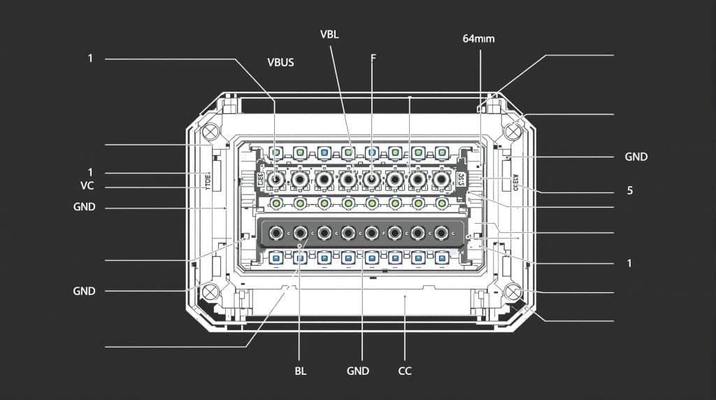 technical illustration of a usb type c female port