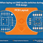 When laying out SMD tactile switches during PCB design, what are the key design considerations?