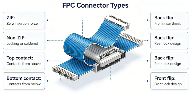 FPC Connector Types Explained: Complete Guide to Pitch, Contact, Mounting & Locking Styles